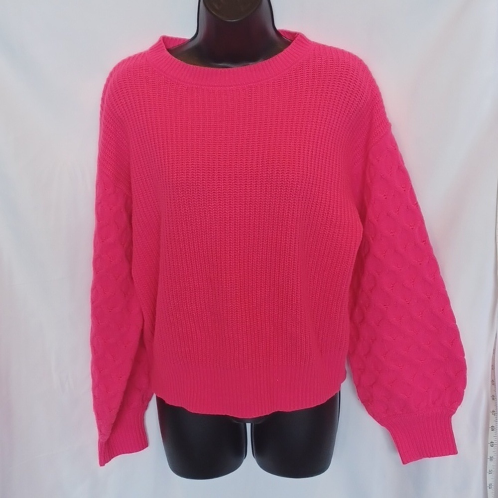 Vintage Puff Sleeve Sweater, neon pink, no tags, 21" pit to pit, 21" long